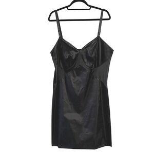 Komar Vintage Chemise Classic Nylon Slip Plus Size Black Nightgown‎ Nightie XL
